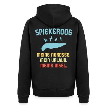 Spiekeroog Urlaub Nordsee Sprüche - Unisex Premium Bio Zip Hoodie - Schwarz - Hinten - Nico (187cm)