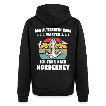Norderney Anker Nordsee Sprüche Möwen - Unisex Premium Bio Zip Hoodie - Schwarz - Hinten - Nico (187cm)