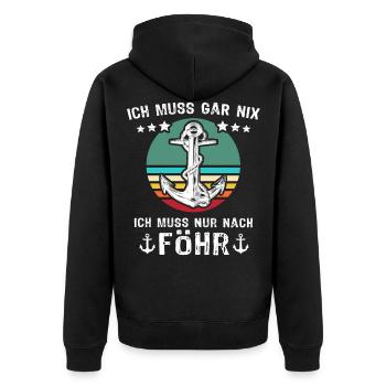 Föhr Nordsee Sprüche Anker - Unisex Premium Bio Zip Hoodie - Schwarz - Hinten - Nico (187cm)