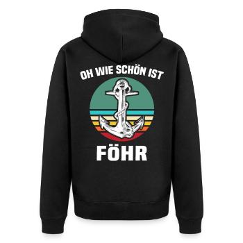Föhr Nordseeinsel Anker Vintage Nordsee - Unisex Premium Bio Zip Hoodie - Schwarz - Hinten - Nico (187cm)