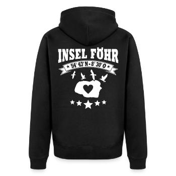 Föhr Insel Koordinaten Nordsee - Unisex Premium Bio Zip Hoodie - Schwarz - Hinten - Nico (187cm)