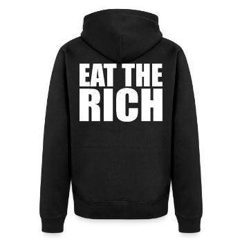 Eat the rich - Unisex Premium Bio Zip Hoodie - Schwarz - Hinten - Nico (187cm)
