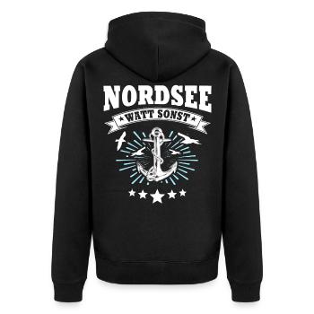Nordsee Watt Nordseeküste Wattenmeer - Unisex Premium Bio Zip Hoodie - Schwarz - Hinten - Nico (187cm)