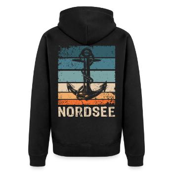 Nordsee Vintage Retro Nordseeküste - Unisex Premium Bio Zip Hoodie - Schwarz - Hinten - Nico (187cm)