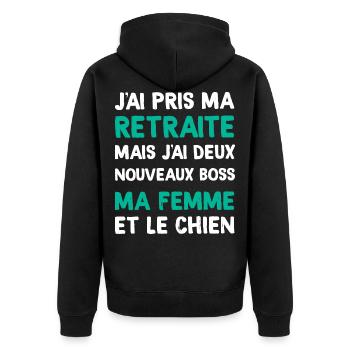 Homme retraite femme et chien, citation retraité - Veste à capuche bio Premium Unisexe - noir - Dos - Nico (187cm)