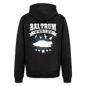 Baltrum Insel Koordinaten Nordsee - Unisex Premium Bio Zip Hoodie - Schwarz - Hinten - Nico (187cm)
