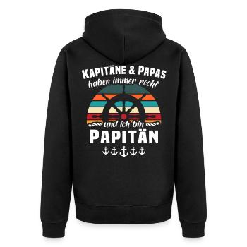Kapitän Papa Geschenk Papitän Sprüche - Unisex Premium Bio Zip Hoodie - Schwarz - Hinten - Nico (187cm)