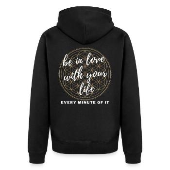 BE IN LOVE with your LIFE - ENERGY Motivation - Unisex Premium Organic Zip Hoodie - black - Back - Nico (187cm)