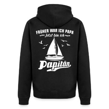 Kapitän Papa Segelboot Papitän - Unisex Premium Bio Zip Hoodie - Schwarz - Hinten - Nico (187cm)