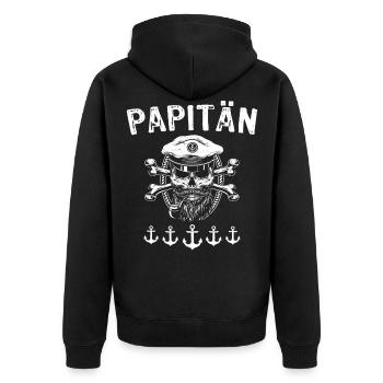 Papitän Totenkopf Kapitän Papa Segeln - Unisex Premium Bio Zip Hoodie - Schwarz - Hinten - Nico (187cm)