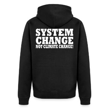 system change not climate change - Unisex Premium Bio Zip Hoodie - Schwarz - Hinten - Nico (187cm)