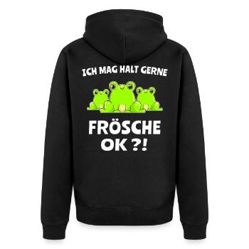 Frosch Laubfrosch Ich Mag Frösche - Unisex Premium Bio Zip Hoodie - Schwarz - Hinten - Nico (187cm)