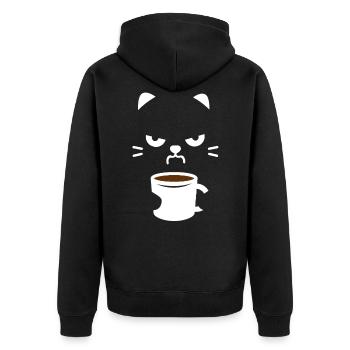Kaffee Katzen Morgenmuffel Kaffeetrinker - Unisex Premium Bio Zip Hoodie - Schwarz - Hinten - Nico (187cm)