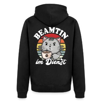 Beamter Katze Kaffee Katzen Beamtin - Unisex Premium Bio Zip Hoodie - Schwarz - Hinten - Nico (187cm)