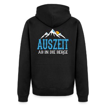 Auszeit Ab in die Berge - Berg - Wandern - Bergste - Unisex Premium Bio Zip Hoodie - Schwarz - Hinten - Nico (187cm)