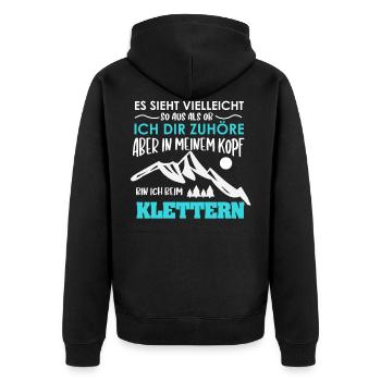 In meinem Kopf bin ich beim Klettern - Klettern - - Unisex Premium Bio Zip Hoodie - Schwarz - Hinten - Nico (187cm)