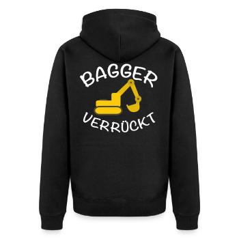BAGGER VERRÜCKT, LUSTIGES BAGGER - Bagger - Bagger - Unisex Premium Bio Zip Hoodie - Schwarz - Hinten - Nico (187cm)