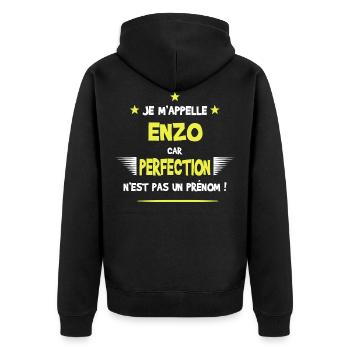 Enzo cadeau humour et drôle - Veste à capuche bio Premium Unisexe - noir - Dos - Nico (187cm)