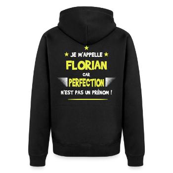 Florian cadeau humour et drôle - Veste à capuche bio Premium Unisexe - noir - Dos - Nico (187cm)