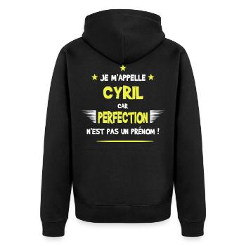 Cyril cadeau humour et drôle - Veste à capuche bio Premium Unisexe - noir - Dos - Nico (187cm)