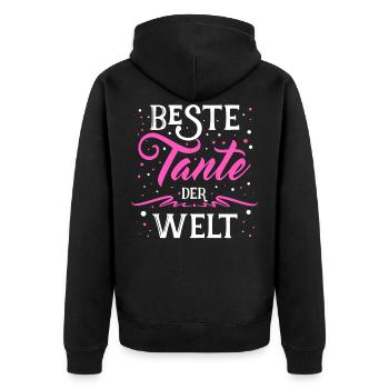 Beste Tante de Welt - Tante - Tanten - coole Tante - Unisex Premium Bio Zip Hoodie - Schwarz - Hinten - Nico (187cm)