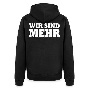 Wir sind mehr - Unisex Premium Bio Zip Hoodie - Schwarz - Hinten - Nico (187cm)