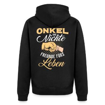 Onkel und Nichte Freunde fürs Leben - Onkel - Sprü - Unisex Premium Bio Zip Hoodie - Schwarz - Hinten - Nico (187cm)