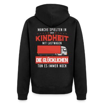 Manche spielten in Kindheit mit Lastwagen LKW Fahr - Unisex Premium Bio Zip Hoodie - Schwarz - Hinten - Nico (187cm)