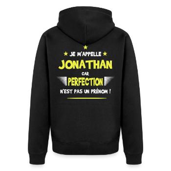 Jonathan cadeau humour et drôle - Veste à capuche bio Premium Unisexe - noir - Dos - Nico (187cm)