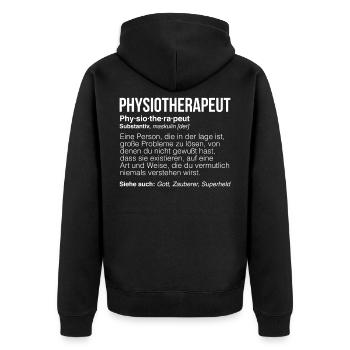 Physiotherapeut Physio Physiotherapeutin, Krankeng - Unisex Premium Bio Zip Hoodie - Schwarz - Hinten - Nico (187cm)