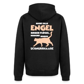 Nicht alle Engel haben Flügel, Schnurrhaare Katze - Unisex Premium Bio Zip Hoodie - Schwarz - Hinten - Nico (187cm)