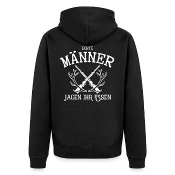 Echte Männer Jagen Ihr Essen - Jäger - Jagd - Fans - Unisex Premium Bio Zip Hoodie - Schwarz - Hinten - Nico (187cm)