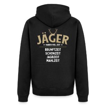 Jäger haben viel Zeit, Brunftzeit, Schonzeit, Jagd - Unisex Premium Bio Zip Hoodie - Schwarz - Hinten - Nico (187cm)