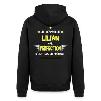 Lilian cadeau humour et drôle - Veste à capuche bio Premium Unisexe - noir - Dos - Nico (187cm)