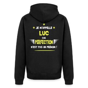 Luc cadeau humour et drôle - Veste à capuche bio Premium Unisexe - noir - Dos - Nico (187cm)
