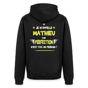 Mathieu cadeau humour et drôle - Veste à capuche bio Premium Unisexe - noir - Dos - Nico (187cm)