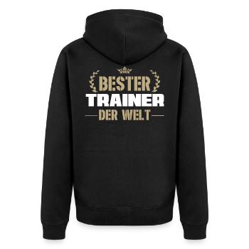 Bester Trainer der Welt Team Coach oder Trainer - Unisex Premium Bio Zip Hoodie - Schwarz - Hinten - Nico (187cm)