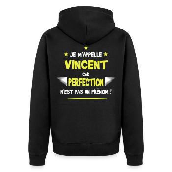 Vincent cadeau humour et drôle - Veste à capuche bio Premium Unisexe - noir - Dos - Nico (187cm)