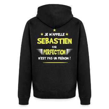Sébastien cadeau humour et drôle - Veste à capuche bio Premium Unisexe - noir - Dos - Nico (187cm)