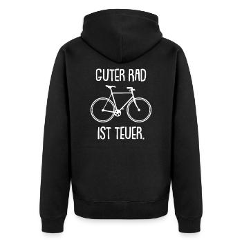 Guter Rad ist teuer, Fahrrad - Fahrrad - Lustiger - Unisex Premium Bio Zip Hoodie - Schwarz - Hinten - Nico (187cm)