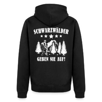 Schwarzwälder Sprüche Schwarzwald - Unisex Premium Bio Zip Hoodie - Schwarz - Hinten - Nico (187cm)