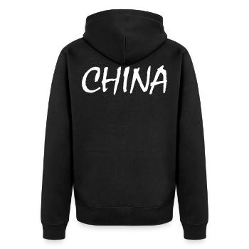 China - Unisex Premium Bio Zip Hoodie - Schwarz - Hinten - Nico (187cm)