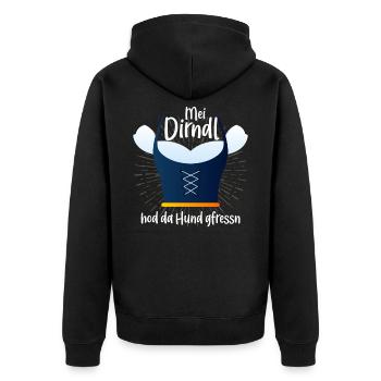 MEI Dirndl hod da Hund gfressn Bayrisch Dirndl hat - Unisex Premium Bio Zip Hoodie - Schwarz - Hinten - Nico (187cm)