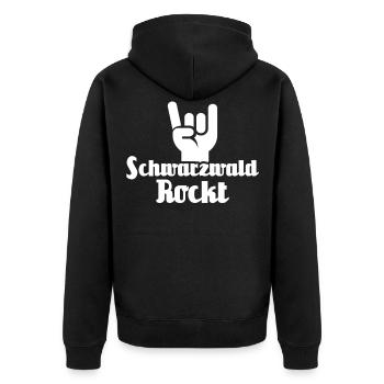 Schwarzwälder Sprüche Schwarzwald Rocker - Unisex Premium Bio Zip Hoodie - Schwarz - Hinten - Nico (187cm)
