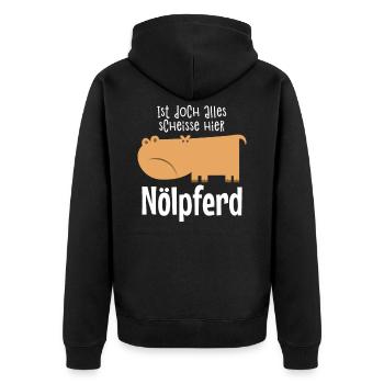 Ist doch alles scheisse hier Nölpferd Nörgler nörg - Unisex Premium Bio Zip Hoodie - Schwarz - Hinten - Nico (187cm)