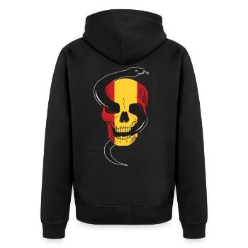 Skull with Snake and Spain Flag T Shirt - Unisex Premium Organic Zip Hoodie - black - Back - Nico (187cm)