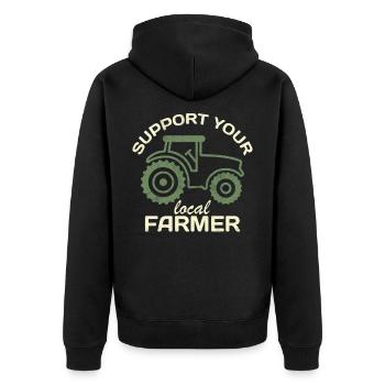 Support Your Local Farmer Bauern Landwirte - Unisex Premium Bio Zip Hoodie - Schwarz - Hinten - Nico (187cm)