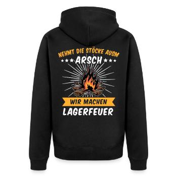Camping Sprüche Lagerfeuer Stöcke - Unisex Premium Bio Zip Hoodie - Schwarz - Hinten - Nico (187cm)