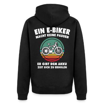 Ebike Sprüche EBiker Akku - Unisex Premium Bio Zip Hoodie - Schwarz - Hinten - Nico (187cm)