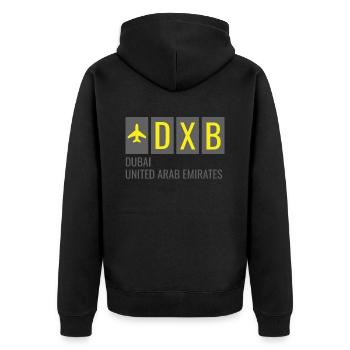 DXB Dubai Arab Emirates Code de l’aéroport - Veste à capuche bio Premium Unisexe - noir - Dos - Nico (187cm)